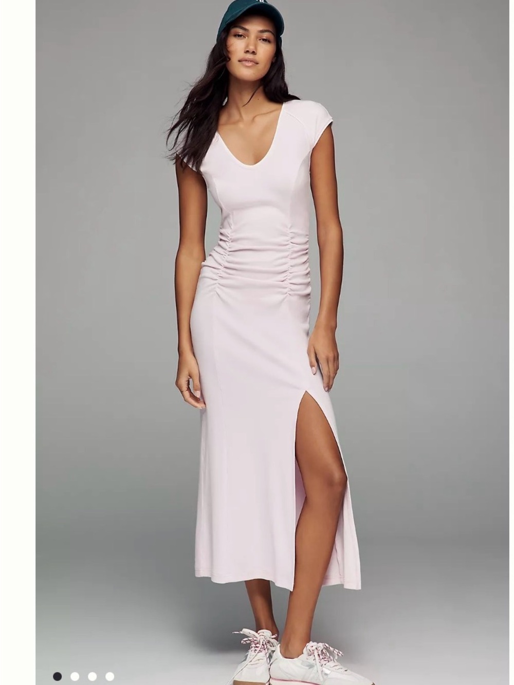 Anthropologie Light Pink Cap Sleeve Midi Dress with Side Slit